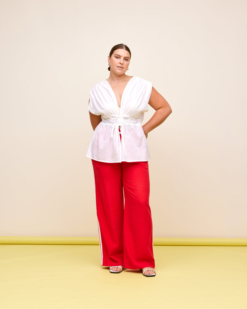 CORVETTE TROUSER RED | Sporty, high waisted pant with a wide leg silhouette. An all-time RUBY favourite in a red colourway.