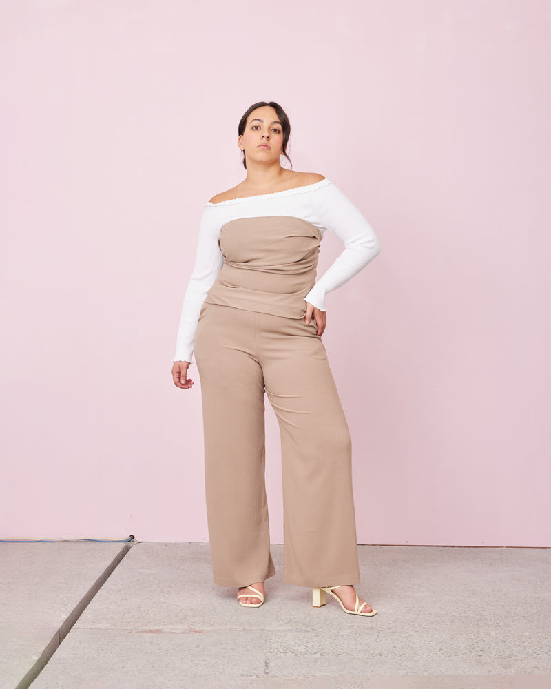 FIREBIRD PANT PETITE WOODSMOKE | Classic high waisted pant with a straight leg silhouette in a new woodsmoke colour. An effortless and versatile piece perfect for work and beyond.