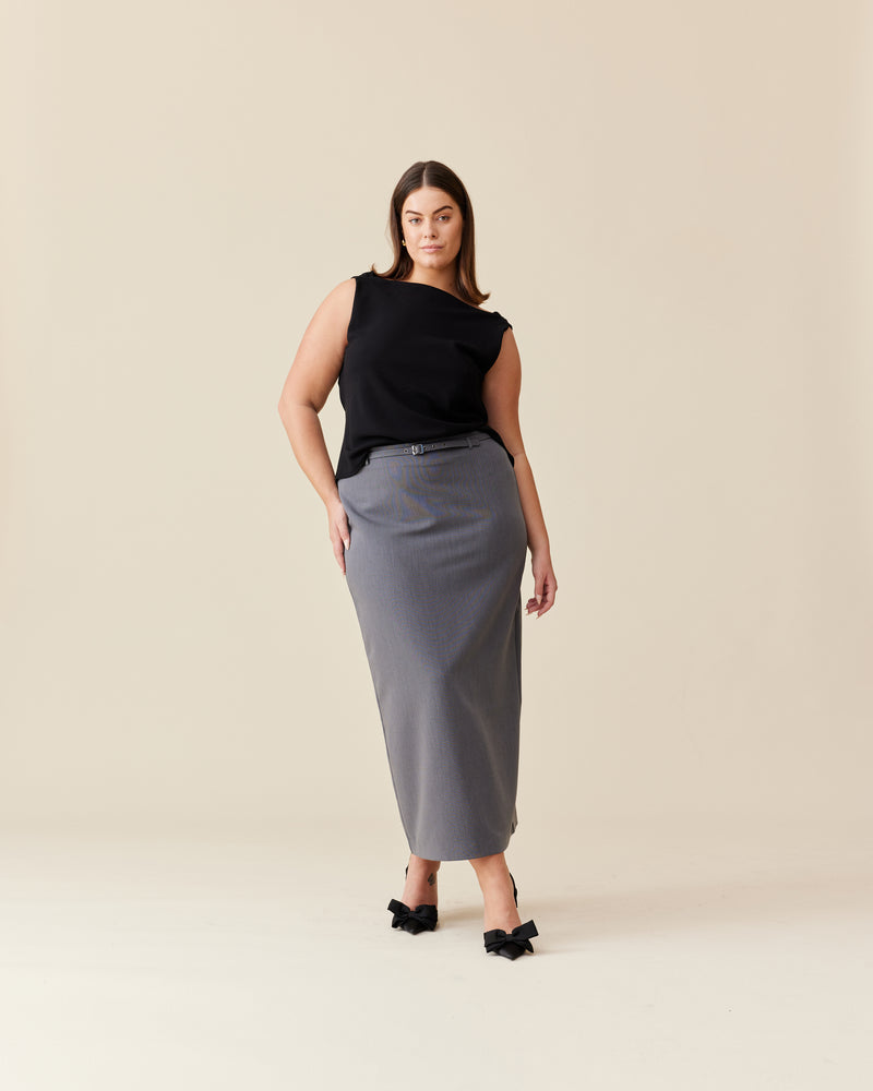 FIREBIRD COWL SLEEVELESS TOP BLACK | Sleeveless top crafted in our signature Firebird crepe fabric. Features a minimal silhouette with a cowl back detail and a tie to cinch in the waist.