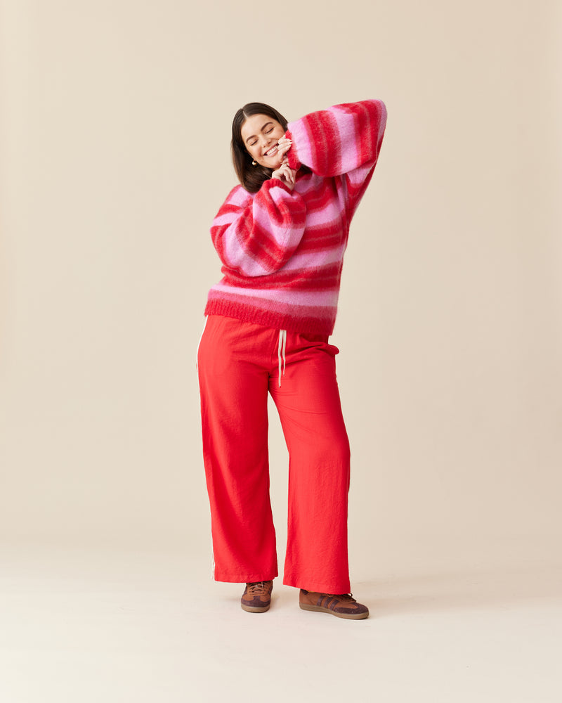 JOSIE SWEATER PINK RED STRIPE | Pink striped sweater designed in a super cosy mohair wool blend. This sweater has a brushed texture with a super soft hand-feel.