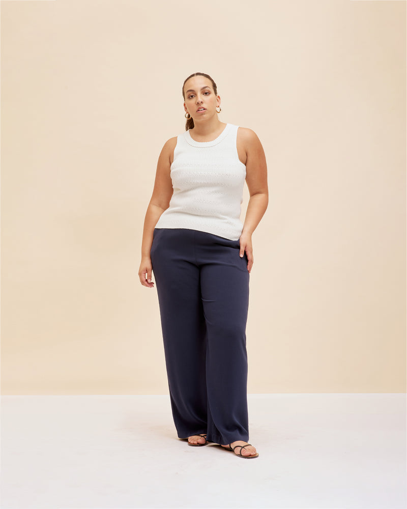 FIREBIRD PANT PETITE MIDNIGHT | Classic highwaisted pant with a straight leg silhouette, in a petite length. An effortless and versatile piece perfect for work and beyond.