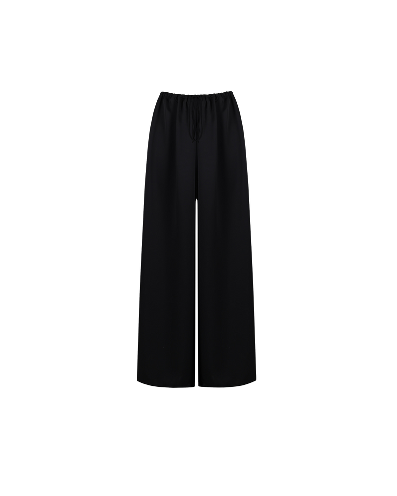 ANDIE SATIN PANT BLACK | Palazzo style pants with an elastic waist band & tie, in a luxurious black satin. These pants are high waisted, uncomplicated and classically cool.