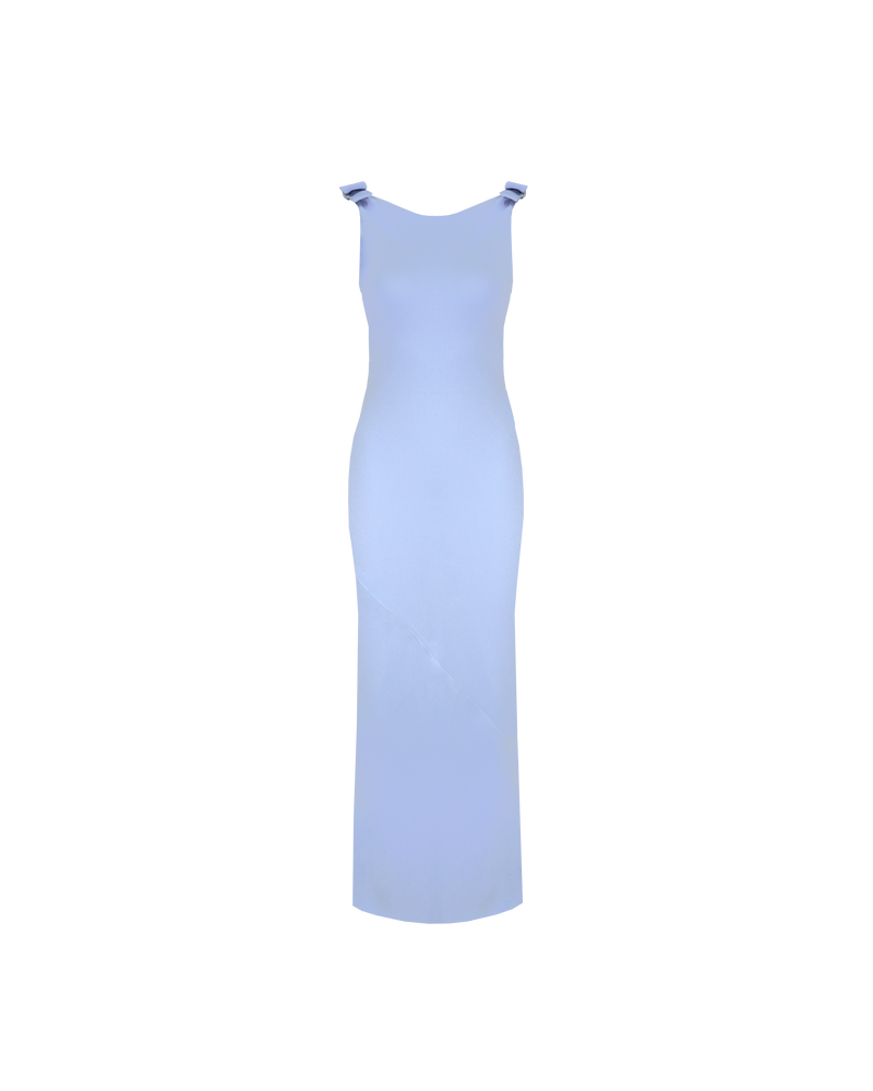 BLACK TIE GOWN SERENITY | The iconic Black Tie Gown returns, in our signature firebird crepe in a soft serenity blue. This gown features a bias cut, a plunging cowl back, and bow detailing at...