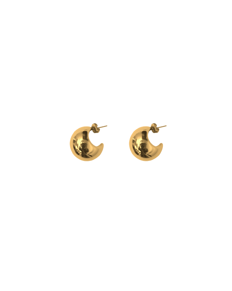 CARMELA EARRING GOLD | Chunky crescent-style studs designed in a gold colour. 1cm wide.  