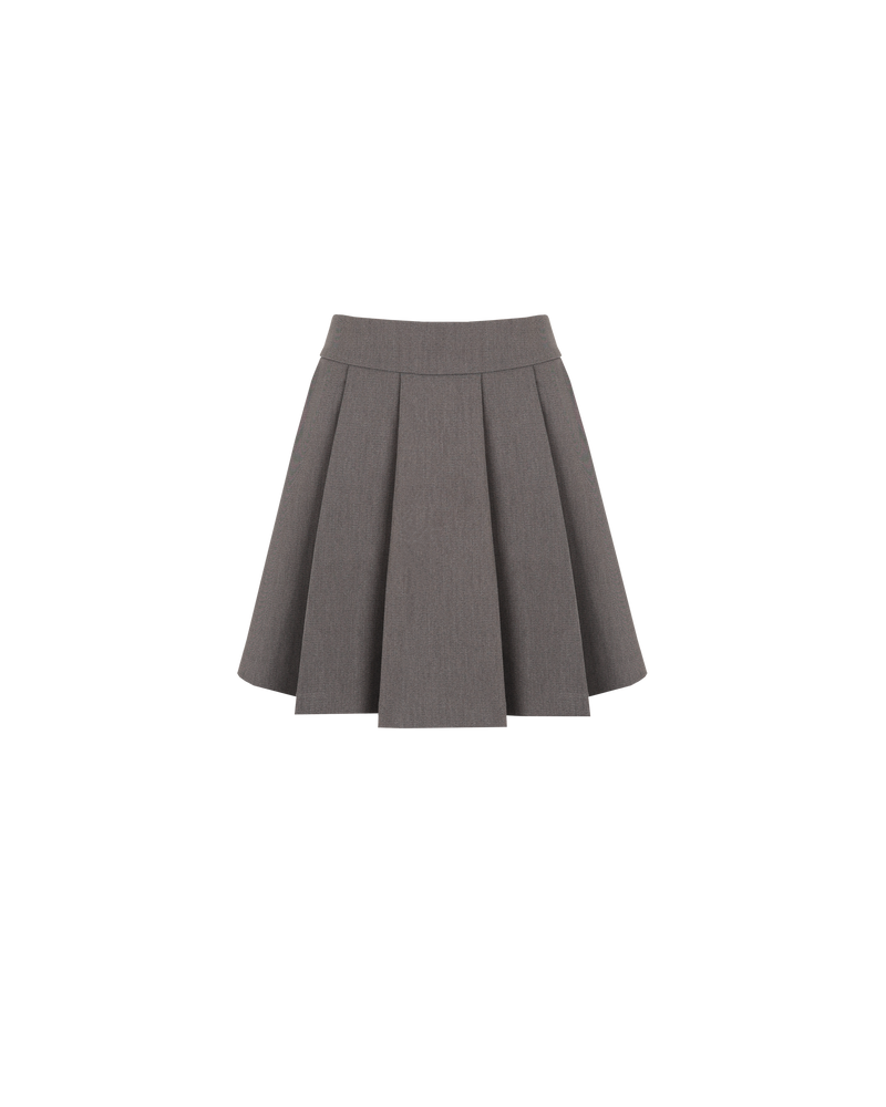 CARMY MINI SKIRT CHARCOAL | Pleated mini skirt designed in a suiting fabric. Cute and to the point, this skirt will become a wardrobe staple.