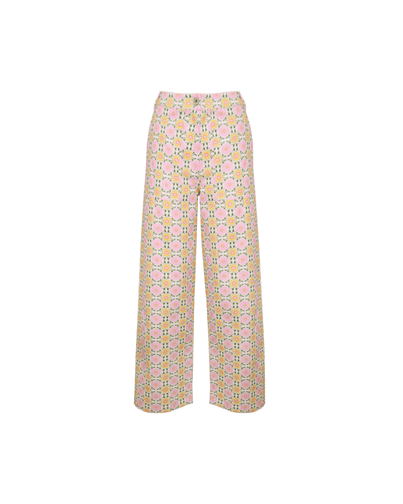 CECE PANT MOSAIC | High-waisted cotton drill pants designed in a RUBY exclusive mosaic print. A wider, straight leg and cuffed hem give these pants a relaxed vintage vibe. Pair with the Cece Bodice...