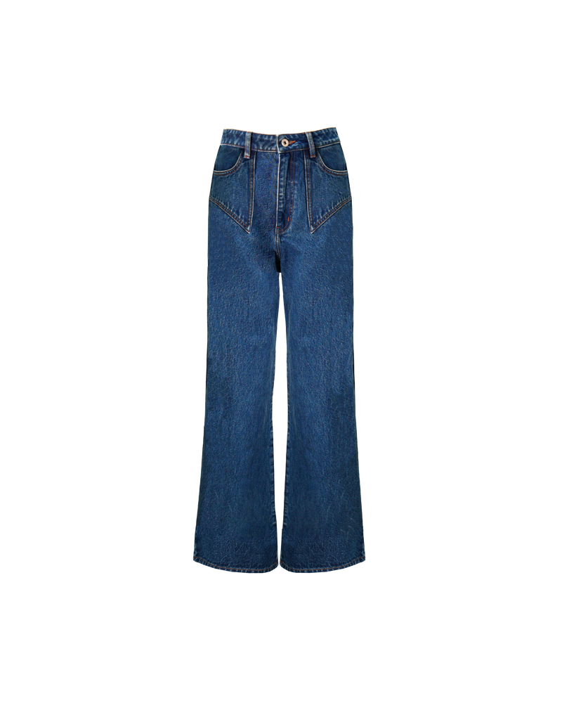 CLOVER JEAN INDIGO | The Clover Jean is the classic high waisted flared jean in an indigo denim wash. Retro four pocket detailing with contrast top stitching. Made in a soft denim with light...