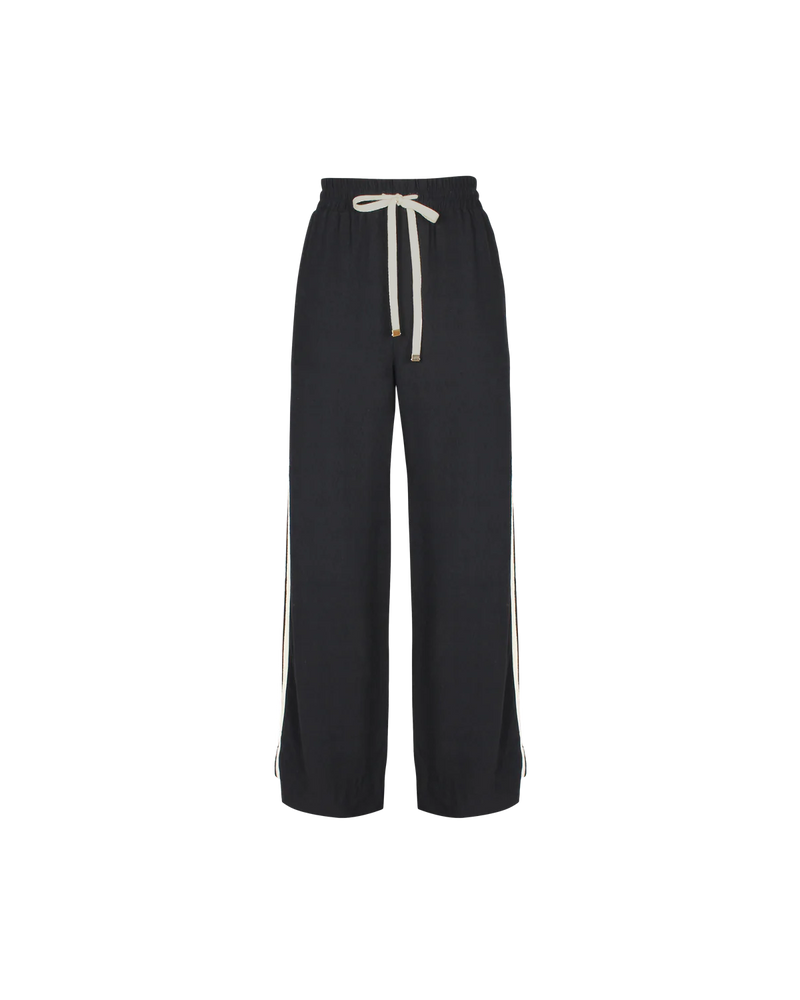 CORVETTE TROUSER BLACK | Sporty, high waisted pant with a wide-leg silhouette. An all-time RUBY favourite. The stripe on the side has been updated to be a natural colour.