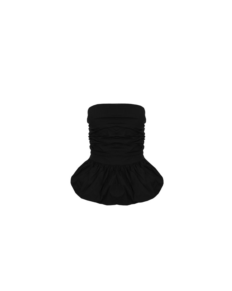 EDDIE BODICE BLACK | Strapless bodice designed in a black cotton. Features an a-line 'puff' hem, and ruching through the body.
