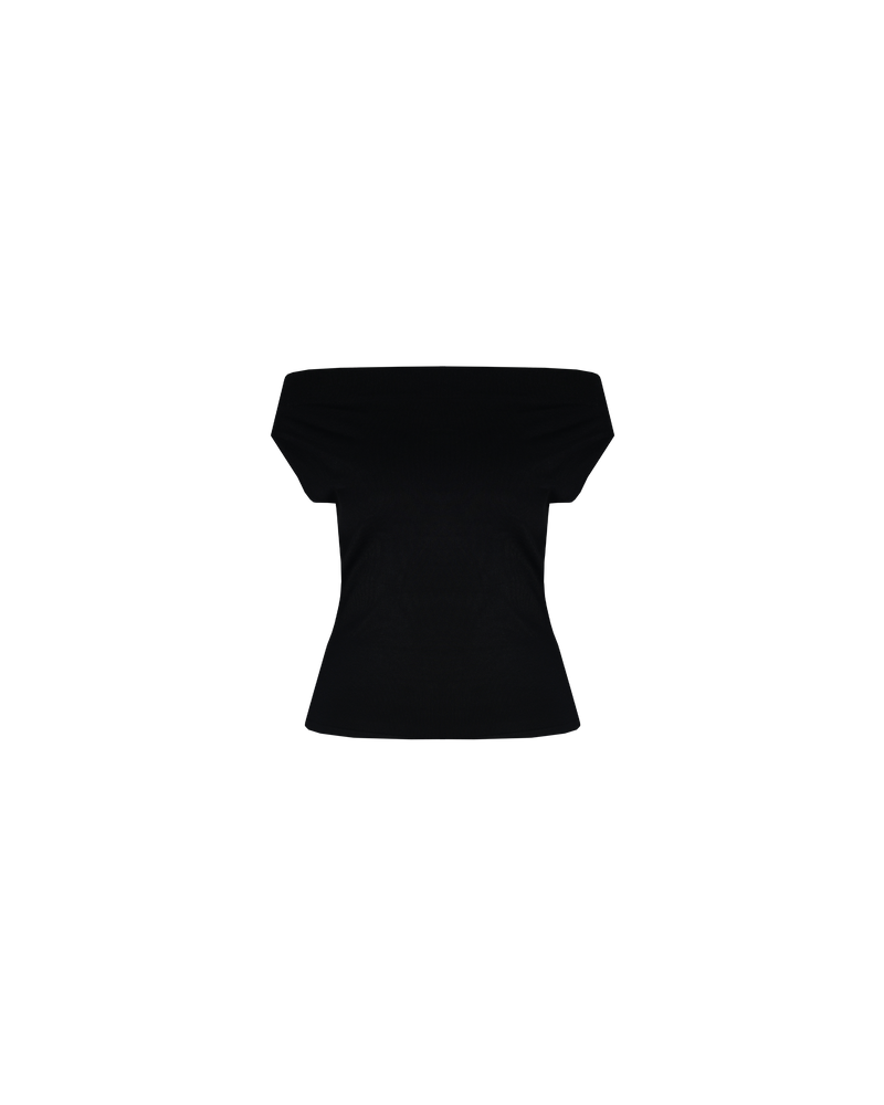 EMMA KNIT TOP BLACK | Off-shoulder knitted top crafted in a mid-weight knit. This top is simple yet elegant and can be worn on or off the shoulder.