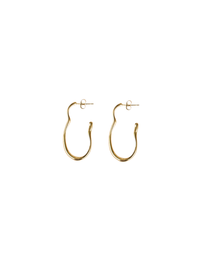 ESME EARRING GOLD | Gold long-line squiggle hoop earrings. These earrings are light-weight making them comfortable to for long periods of time.