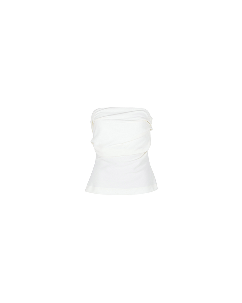 FIREBIRD BODICE CREAM | Bodice style top with pleated detail down the front, crafted in a crepe fabric that adds to the structure of the piece. In a strapless silhouette, this piece is darted...