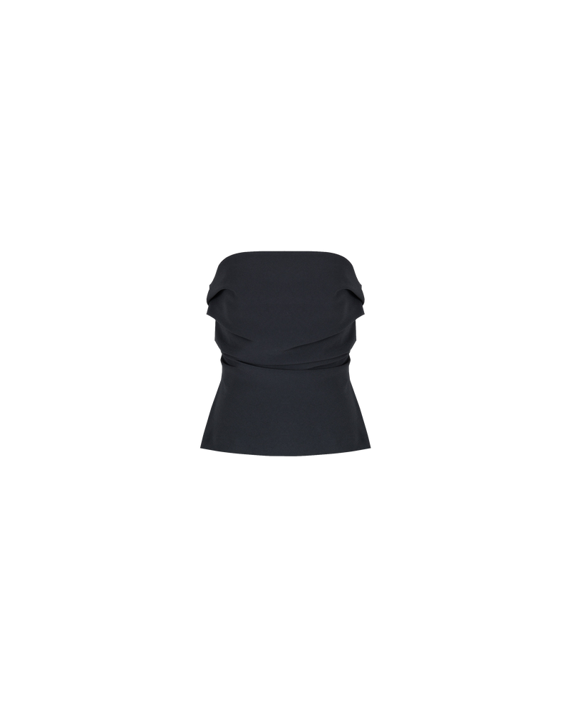 FIREBIRD BODICE COAL | Coal coloured bodice style top with pleated detail down the front, crafted in a crepe fabric that adds to the structure of the piece. In a strapless silhouette, this piece...