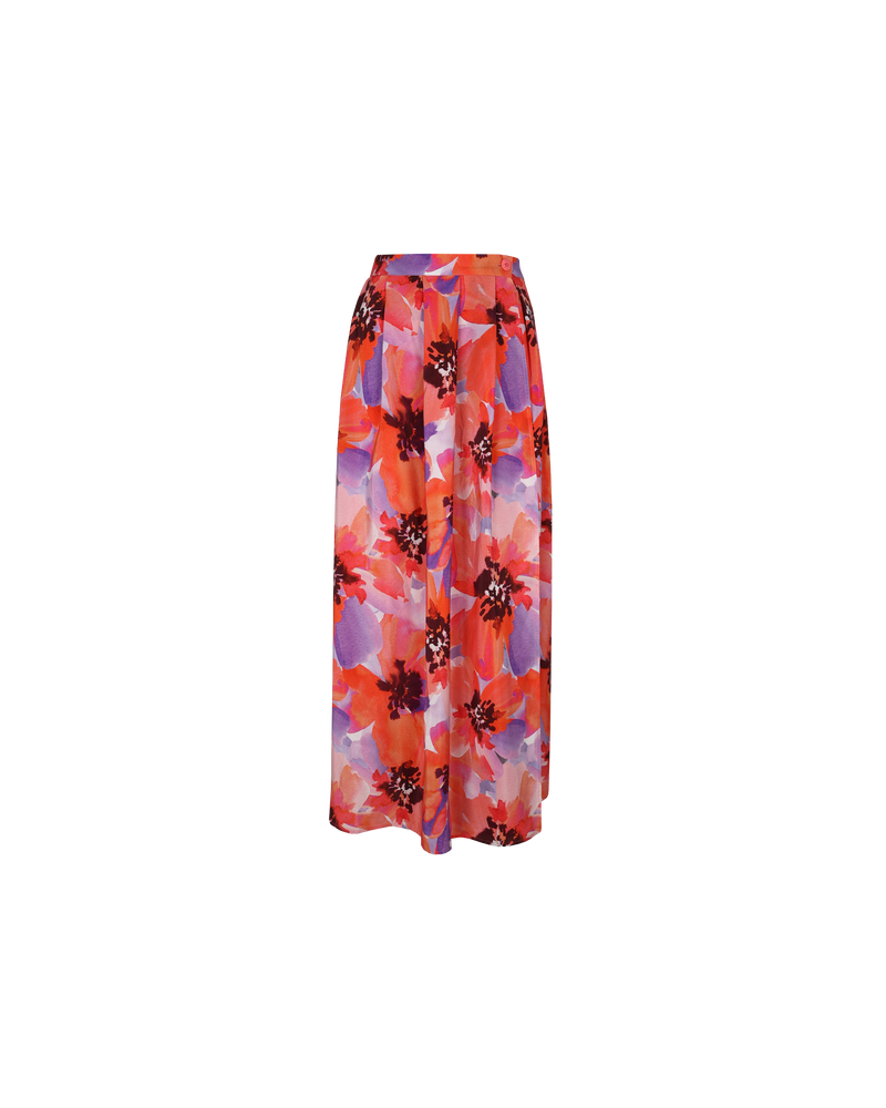 JAQUETTA SILK SKIRT POPPY FLORAL | Pleated maxi skirt designed in a striking poppy floral print. Featuring a flat waistband and side split to bring extra movement to this piece.