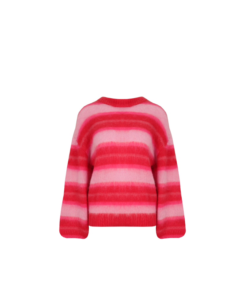 JOSIE SWEATER PINK RED STRIPE | Pink striped sweater designed in a super cosy mohair wool blend. This sweater has a brushed texture with a super soft hand-feel.