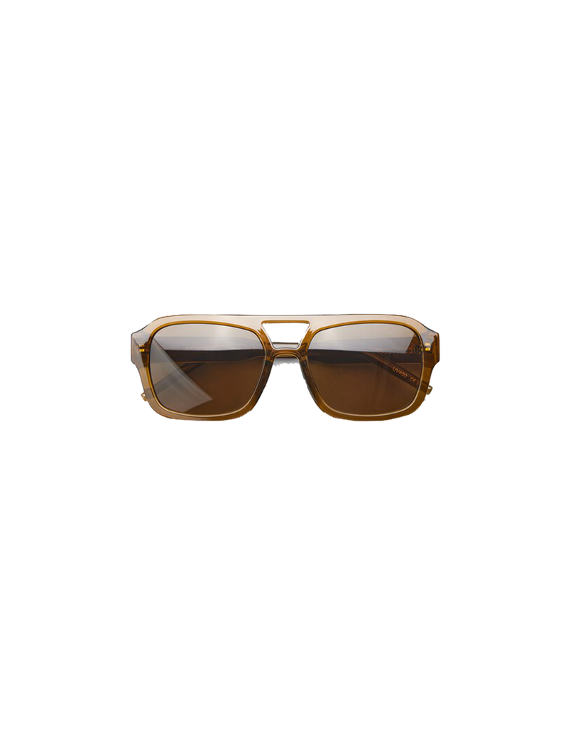 KAYA SUNGLASS SMOKE | 70's inspired aviator sunglass with brown frames and transparent brown lenses.