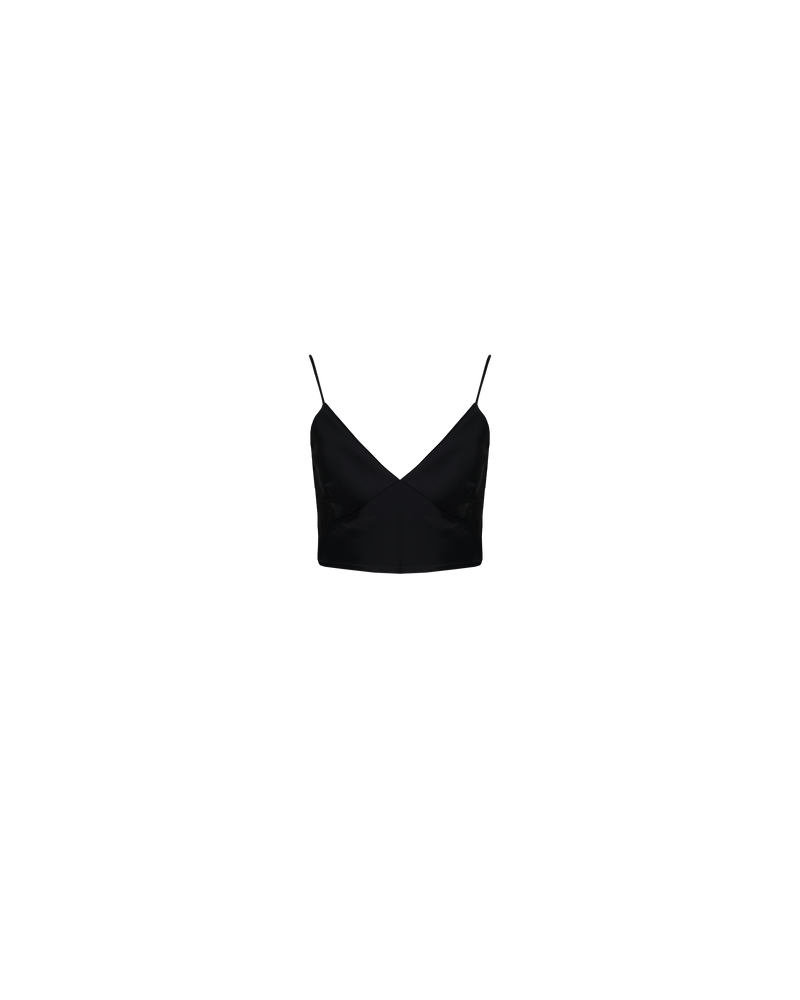 LIL' WEIRDLY BLACK | Bias-cut cropped camisole with adjustable shoestring straps. It features a V-neckline and has a soft silky texture with slight stretch. Style this cami as a layering piece over shirts, under...