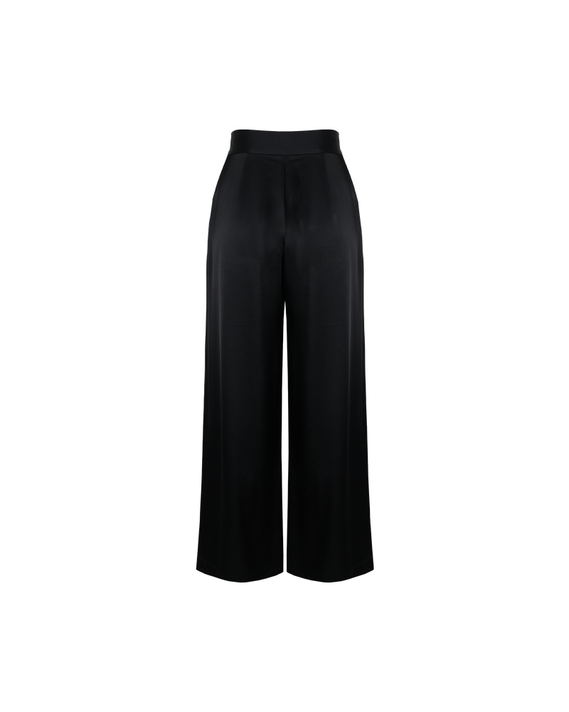 MARLEY SATIN PANT BLACK | High waisted satin pant with a wide leg. They sit comfortably on your waist and flow out to a relaxed flare. These pants also feature a zip closure at centre...