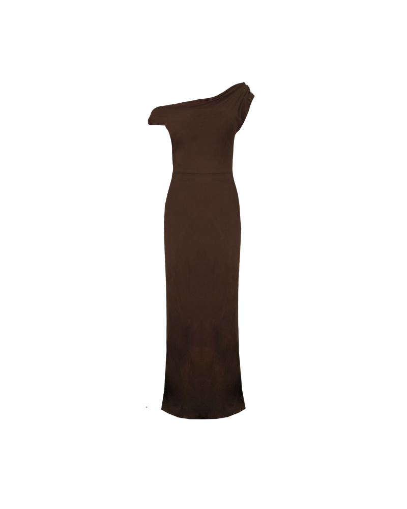 MELON MAXI DRESS KALAMATA | Maxi slip dress with a cowl neckline, designed in rich kalamata green. Wear this dress on the shoulder or as a one-shoulder silhouette.
