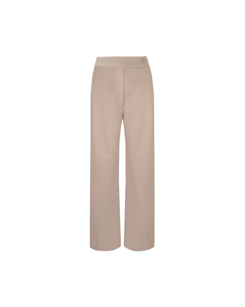 MILLA SUIT PANT OAT | Straight leg mid-waist suit trouser with a flat waistband with a feature button at the waistband. These pants are a wardrobe staple