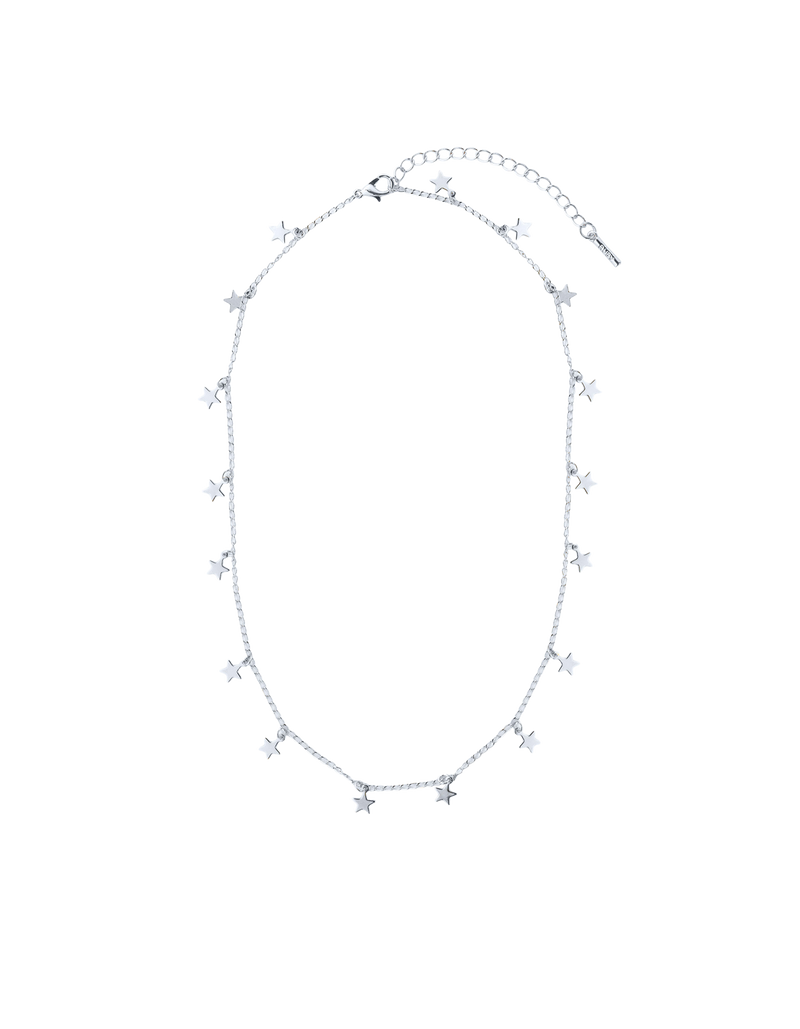 NIGHT SKY NECKLACE SILVER | Fine chain necklace with star pendant detailing and adjustable chain closure. This piece delicately frames the neck while the stars twinkle with every movement.