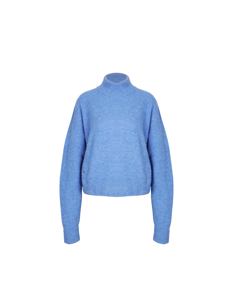 OSCAR SWEATER WEDGEWOOD | Relaxed fit sweater with a high neckline with ribbed trims. Crafted in a sumptuous merino and cashmere blend that is both soft and breathable, this sweater makes the perfect lightweight...