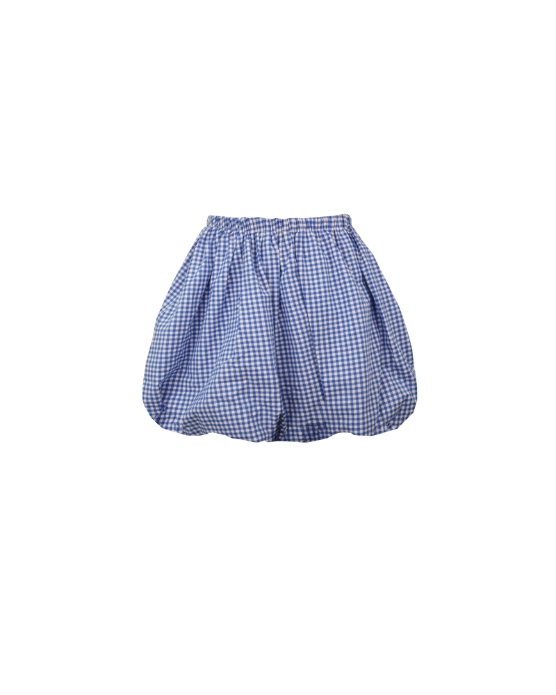 RAQUEL BUBBLE SKIRT COBALT GINGHAM | Bubble mini skirt design in a 'puff' silhouette. Style this skirt on its own, layered over tights or pants or, try it as a bodice!