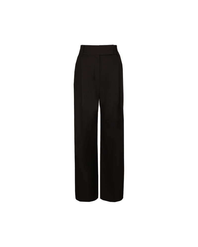 CARMY TROUSER BLACK | A high-waisted update on our favourite Rue Trouser. Features a wide leg a flat waistband and belt loops. These pants are versatile in that they can be worn casual with a...