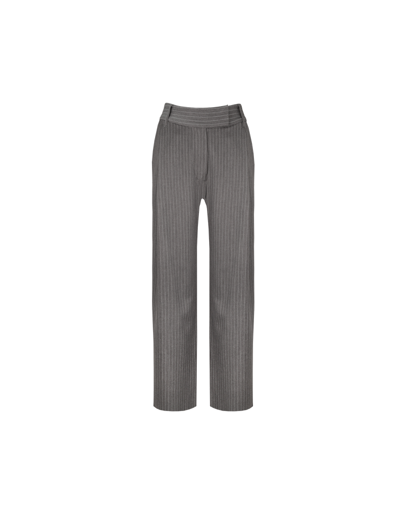 RUE TROUSER CHARCOAL PINSTRIPE | Straight-leg mid-waist suit trouser with a flat waistband and belt loops. These pants are versatile in that they can be worn be easily dressed up or down, to suit any...