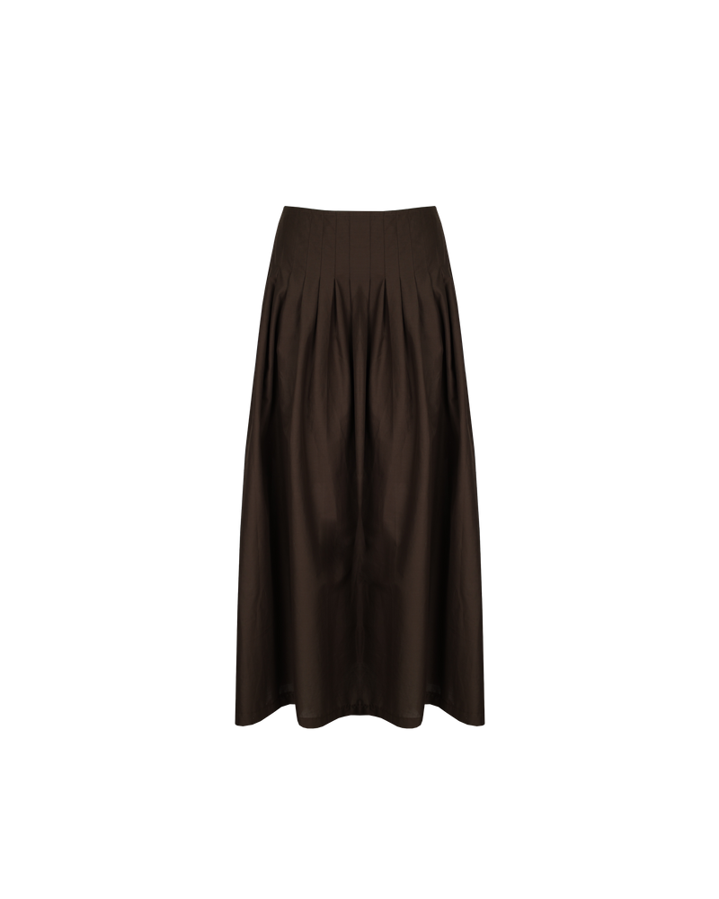 SANDLER SKIRT JAVA | Tennis-style maxi skirt with a pleated drop waist. Designed in a soft, java cotton, this skirt is floaty when you walk and is cool to wear.
