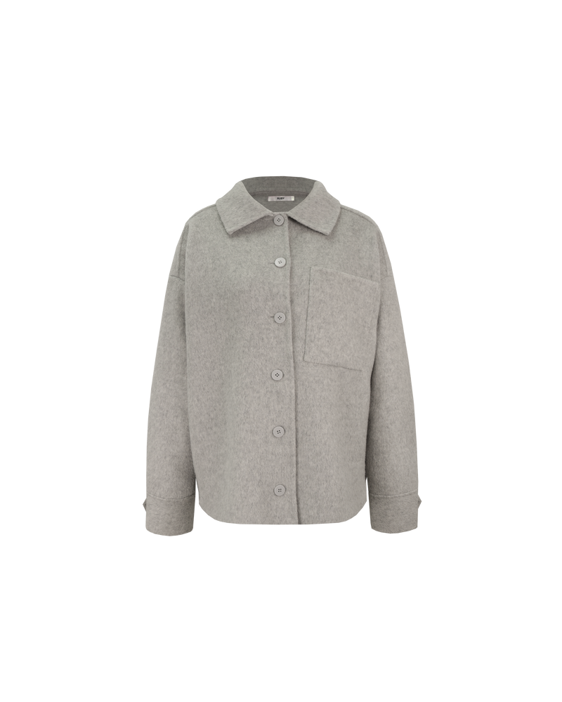 SIAN JACKET GREY MARLE | Shirt style jacket, designed in a grey wool blend with grey buttons. This piece is great to layer with sweaters and coats as the weather cools.