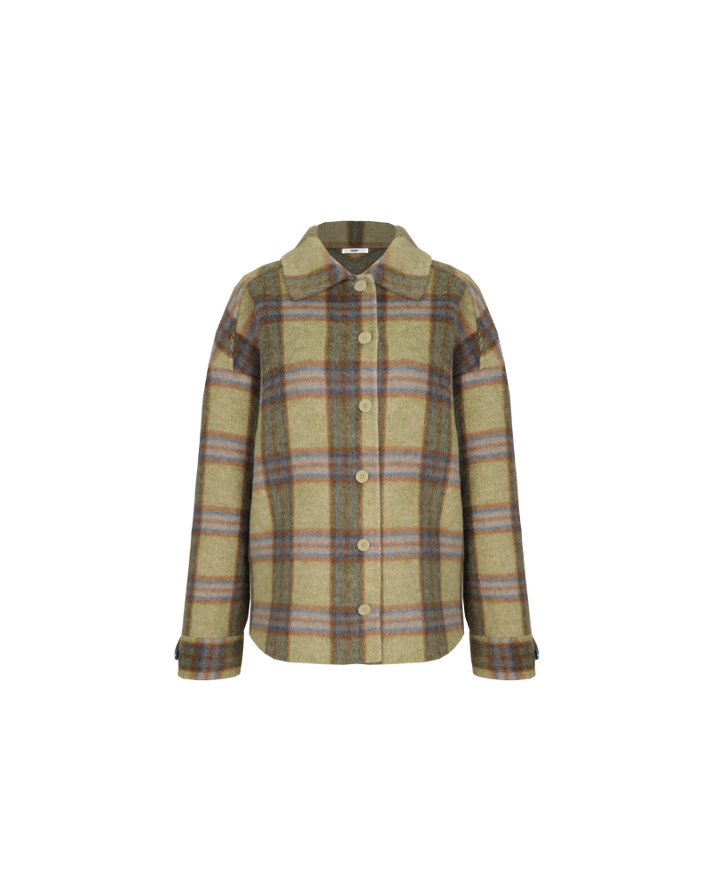 SIAN JACKET GREEN CHECK | Shirt style jacket, designed in a green and blue checked wool blend with green buttons. This piece is the perfect autumn coat, and great to layer with sweaters and coats...