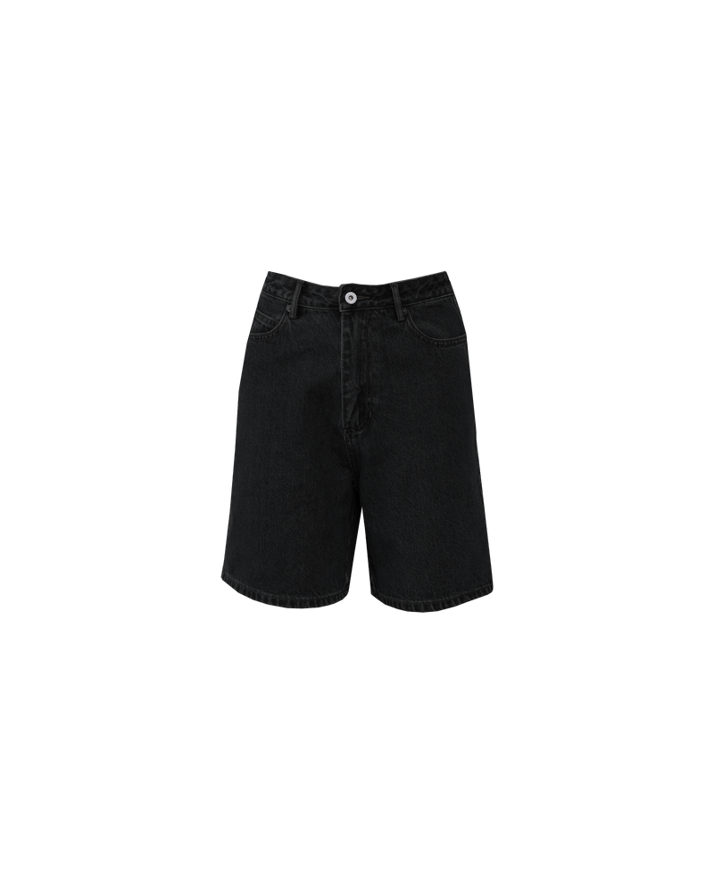 SOLAR RELAXED SHORT BLACK | Vintage inspired high waisted short designed in a black wash mid-weight cotton denim. Sitting slightly A-line and offering a longer length fit, these shorts sit relaxed and easy in the warmer...