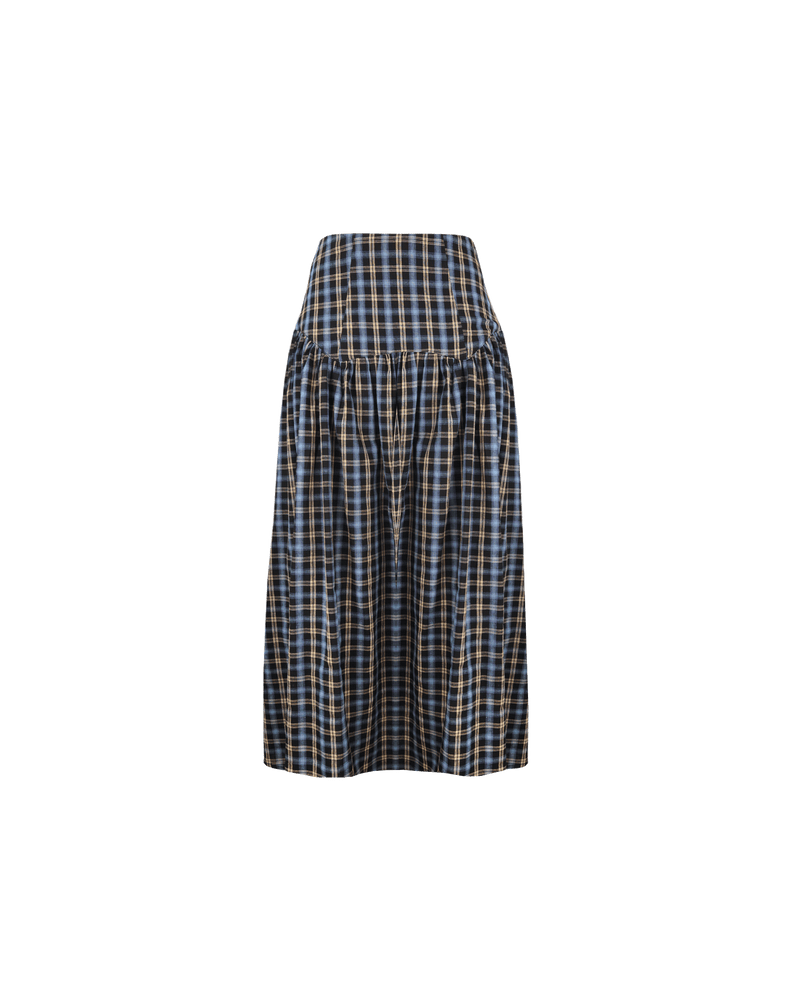 TRULLI SKIRT BLACK TARTAN | Floaty basque style maxi skirt imagined in a black tartan cotton. This skirt features a dropped bodice style waistline, that falls to a full, wide skirt.