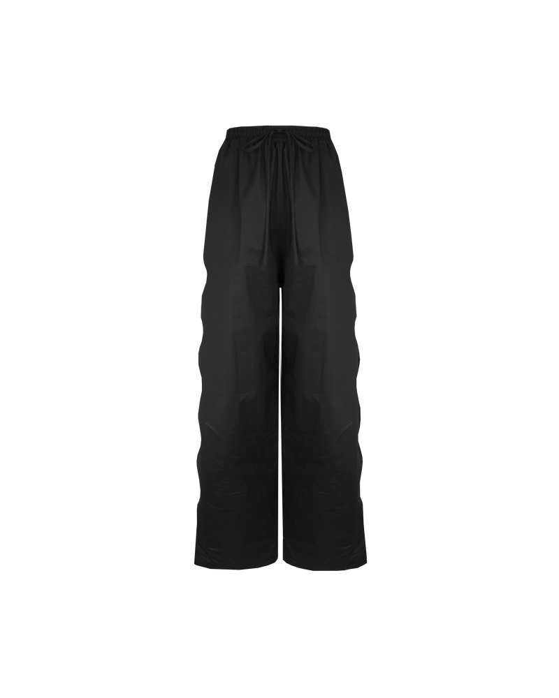 TRULLI PANT BLACK | Mid-waist cotton pant designed in a black cotton. Features wave cut-outs down the outside of the legs, making these a fun piece for your wardrobe.