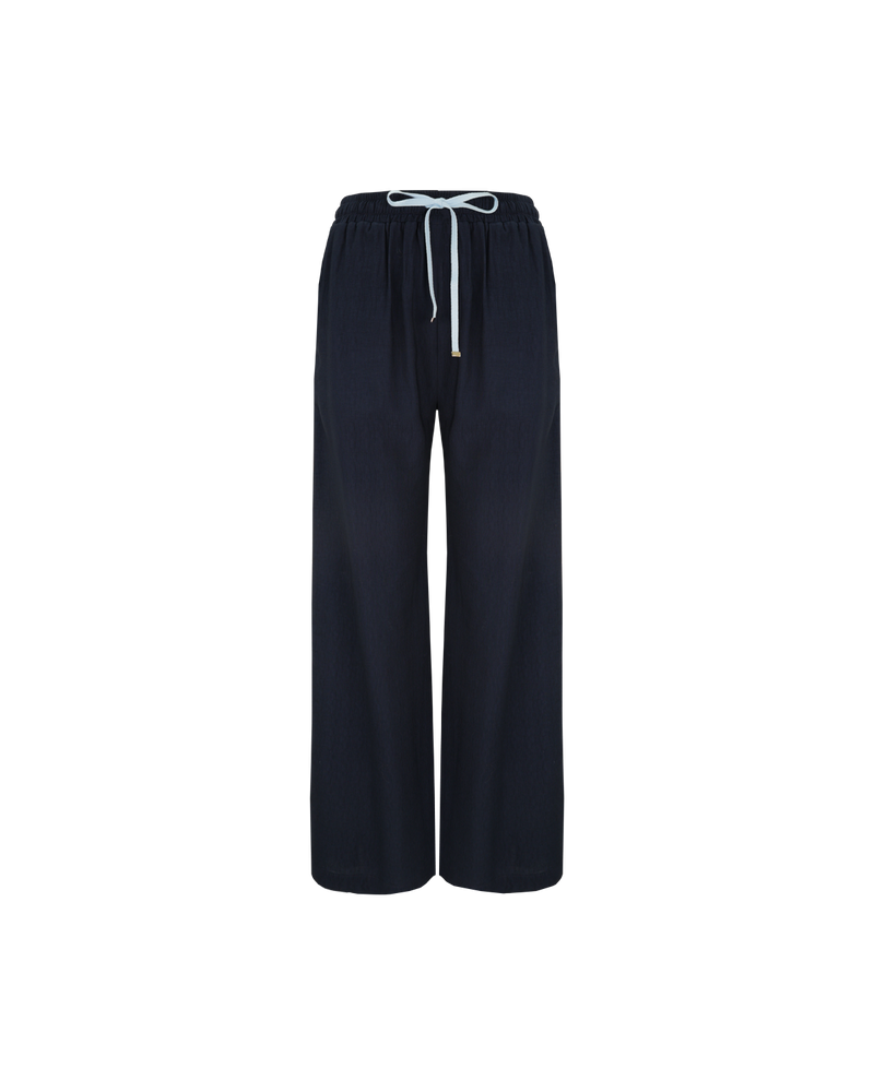 CORVETTE TROUSER NAVY BLUE | A new take on the an all-time RUBY favourite. The Corvette Trouser is now available in a two-tone version. Sporty, high-waisted pant with a wide-leg silhouette. The stripe on the...