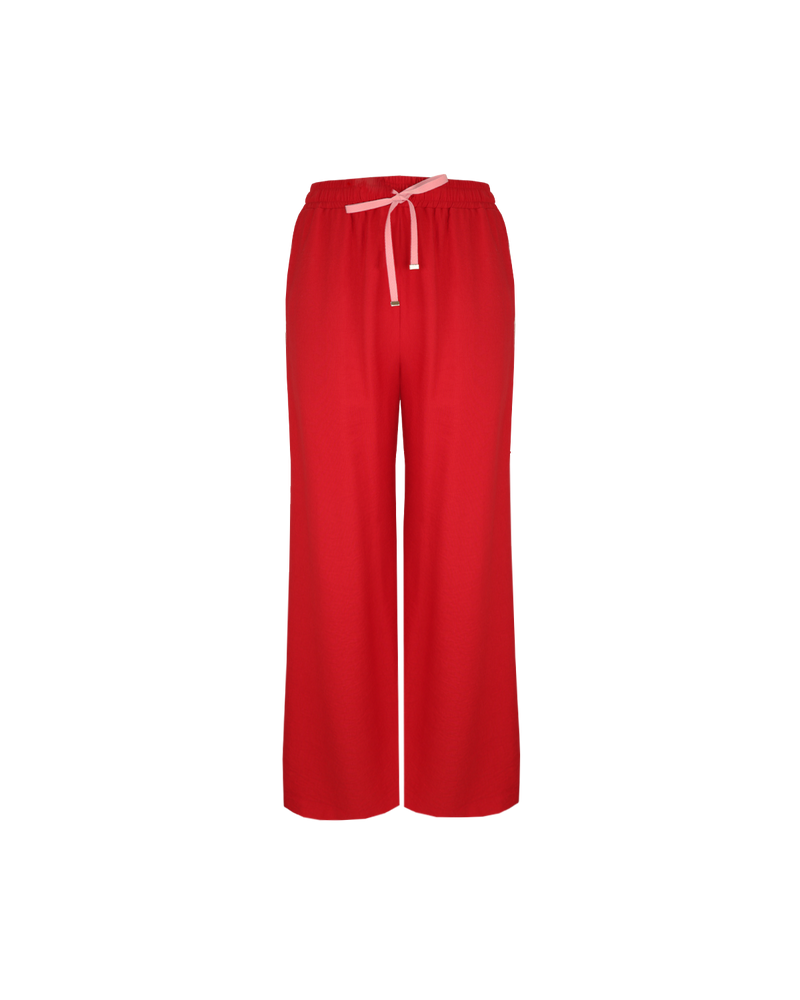 CORVETTE TROUSER RED PINK | A new take on the an all-time RUBY favourite. The Corvette Trouser is now available in a two-tone version. Sporty, high-waisted pant with a wide-leg silhouette. The stripe on the...