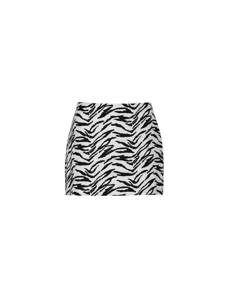 VENEDA MINI SKIRT ZEBRA | A-line shape mini skirt designed in a mid-weight zebra printed linen. This skirt is the perfect summer staple with a tank or tee.