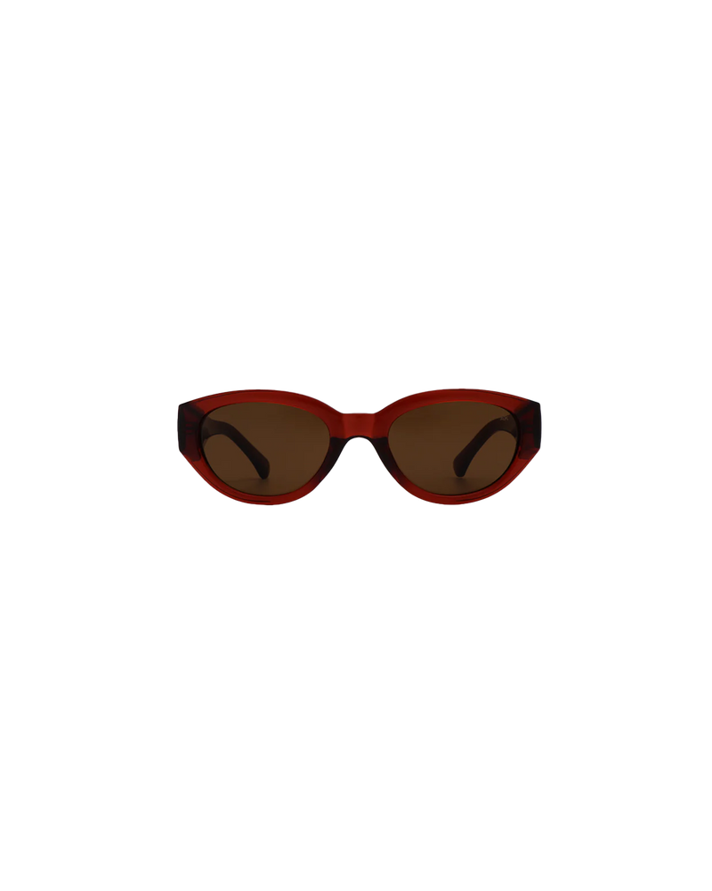 WINNIE SUNGLASS BROWN | The Winnie by A.Kjaerbede is a futuristic cat eye sunglass with brown frames and brown tinted lens.